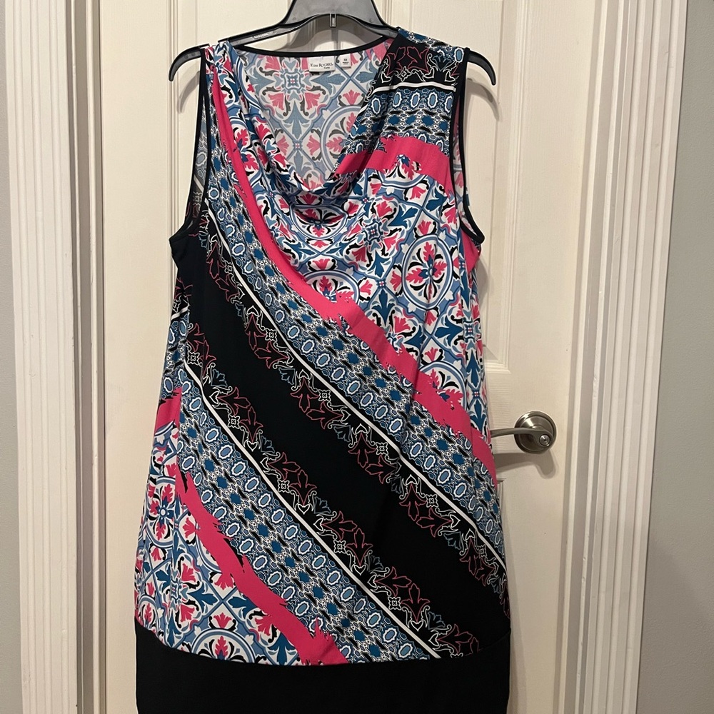 Kim Rogers Pink, Blue & Black Cowl Neck Sleeveless Tank